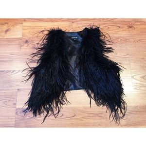 bebe Raven Silk & Feather Vest